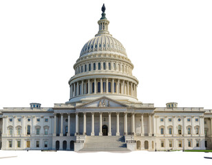 Obraz premium Imposing white capitol building, dome, and stairs