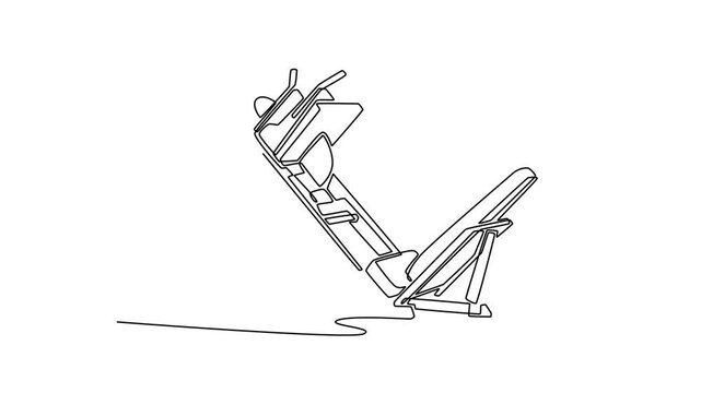 a gym leg press machine with weights. Gym Property concept. Single line draw design. Full length animation illustration. High quality 4k footage