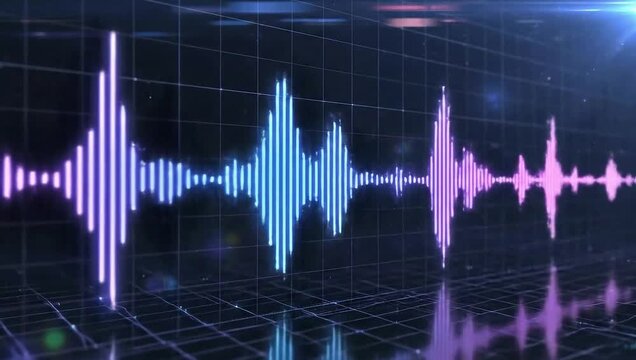Vibrant sound waveform visualization on grid background