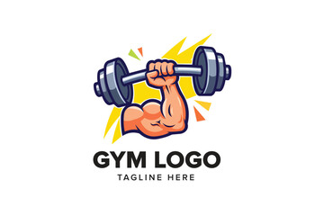 Strong Arm Lifting Heavy Barbell Gym Vector logo template