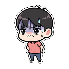 Fototapeta premium Chibi Boy Expressing Intense Anxiety and Nervousness