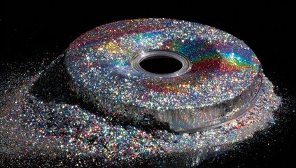 Glitter-covered donut shape on black