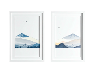 Framed mountain landscapes, abstract, clean, minimalist art