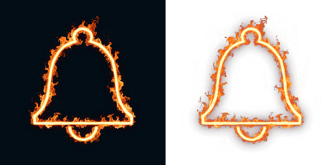 Alarm bell icon formed by pyre trail for app reminder screens, incident response notices and scheduled maintenance updates with open text area for UI mockup headers and system message panels