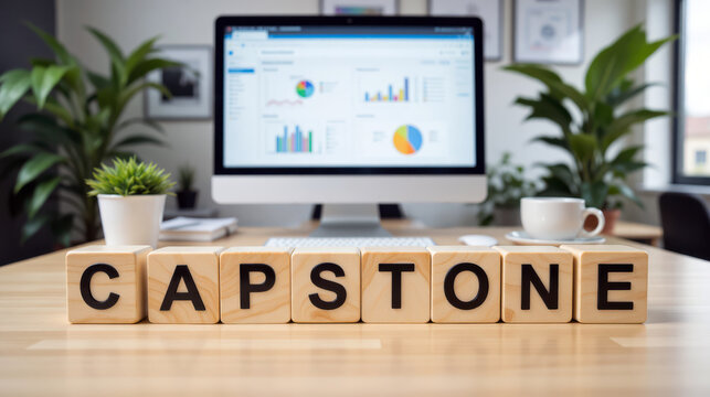 Capstone project achievement represents the culmination of academic or professional work, symbolizing the final crowning milestone, strategic completion, and the pinnacle of success