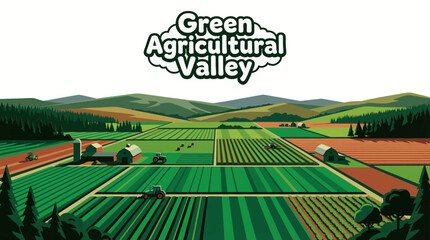 fertile green valley filled with farmland stretches between gentle hills, showing human cultivation shaped by water access and natural land contours © Evan
