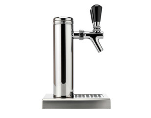 Chrome beer tap on base, black handle, minimalist design