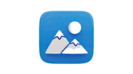3D Gallery icon with mountains and sun on transparent background