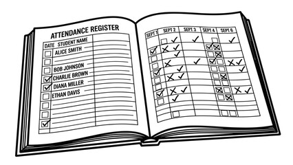 Open Attendance Register Book with Checklist.