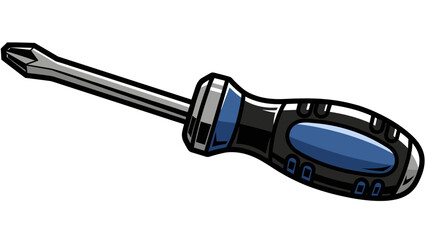 Screwdriver with blue handle and metal shaft.