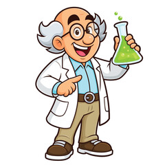 Vector illustration of smart mad scientist cartoon character holding test tube