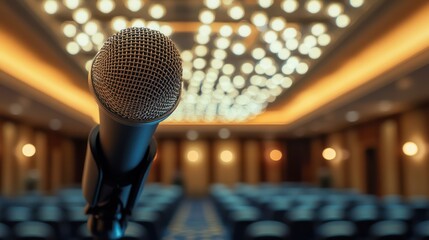 Microphone in Auditorium with Spotlight Ceiling.
