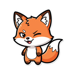 Fototapeta premium Playful Winking Chibi Fox Sticker