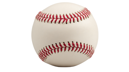 Baseball with red stitching on a transparent background, depicting sports, game, and athletic equipment