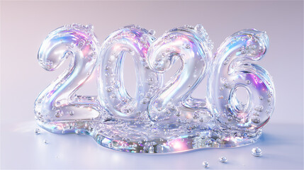 虹の煌めくジェル素材の３DCGテキストの「2026」