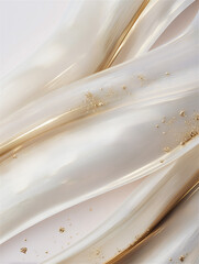 滑らかな曲線を描いている金の筋とクリームのような質感の背景