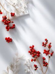 赤い実の南天と影