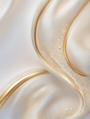 滑らかな曲線を描いている金の筋とクリームのような質感の背景