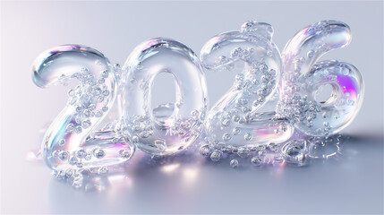 虹の煌めくジェル素材の３DCGテキストの「2026」