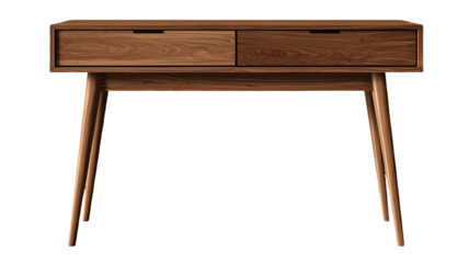 An empty vintage brown wooden table with a simple antique style and four legs stands as an isolated object for home interior furniture design