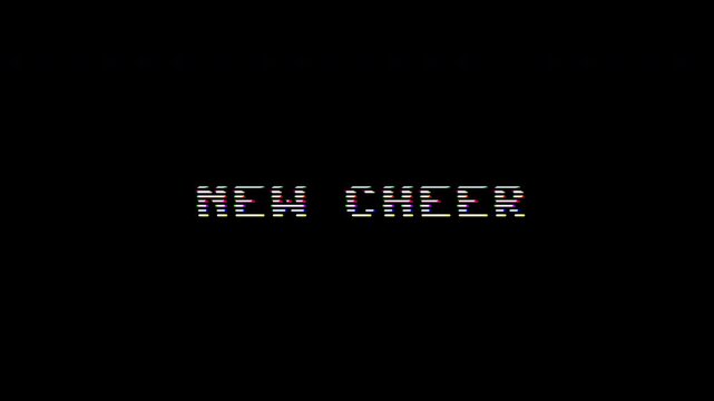 New cheer glitch text animation retro vhs distortion pixel effect screen display