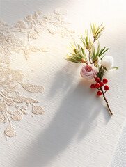 ざらざら質感の和紙の上に枯れた赤い実の南天