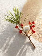 ざらざら質感の和紙の上に枯れた赤い実の南天