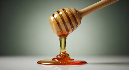 Honey Dipper Dripping Golden Liquid Wooden Stick