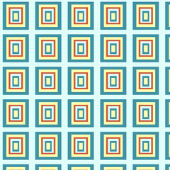 Seamless Geometric Square Pattern in Turquoise Blue, Burnt Orange, and Pale Yellow