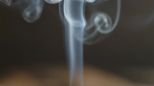 A mesmerizing stream of white, ethereal smoke gracefully rises and swirls against a dark, mysterious background. Delicate tendrils of vapor ascend from a subtle smoldering point, forming intricate, fl