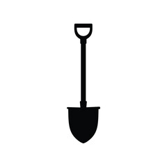 Standing shovel silhouette vector flat illustration design. Garden shovel icon.