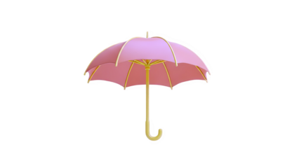 3D Pink and yellow umbrella, isolated on white on transparent background