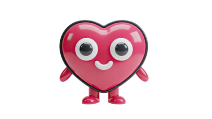 3D Happy Heart Character on transparent background
