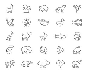 Fototapeta premium Animals icons set . editable line icons, outline, wildlife and nature symbols
