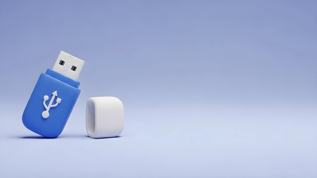【3Dクレイアート】USBメモリと広大な余白　データ保存と持ち運びを象徴するビジネス背景素材　手作り粘土風　バックアップやセキュリティのイメージ