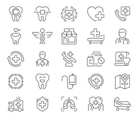 Fototapeta premium Healthcare icons set. editable line icons, outline medical and hospital symbols