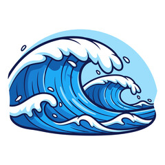 Two Cartoon Ocean Waves Illustration, Dynamic Blue Sea Water with White Foam, Nature Element