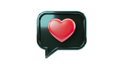 3D Red Heart Icon in Dark Speech Bubble on transparent background