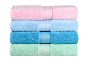 Set of pastel-colored towels isolated on transparent background.