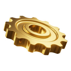 Fototapeta premium Golden gear wheel isolated on transparent background with shiny metallic surface