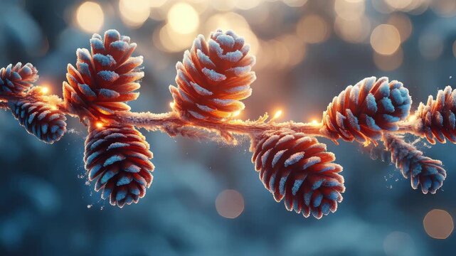 Festive pine cones adorned with twinkling lights for holiday decorations and celebrations.