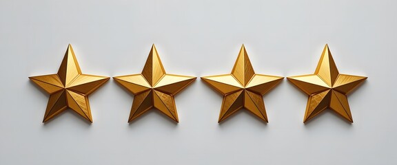 Obraz premium Four shimmering golden stars aligned on a pristine white surface representing excellence. admiral stars