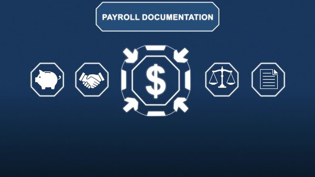 Payroll financial technology automation with payroll documentation for online salary management, employee compensation and digital business finance concept.