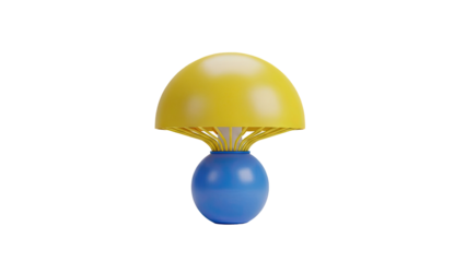 3D Mushroom-shaped lamp with yellow and blue design on transparent background