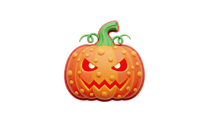 3D Scary Halloween Pumpkin Jack o Lantern with Glowing Eyes on transparent background