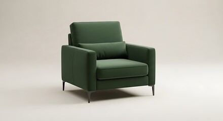 Elegant green armchair with a matching cushion sits against a neutral background.