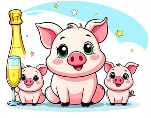 cartoon pigs and champagne