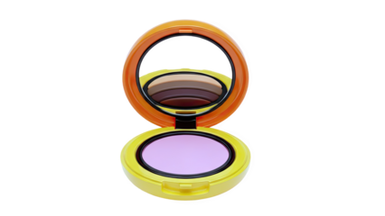 3D Open Compact Makeup with Mirror and Pink Powder on transparent background