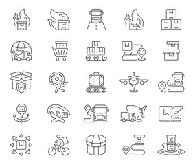 Fototapeta premium Delivery and shipping icons set. editable line icons, outline, logistics symbols