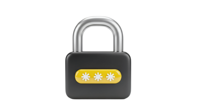 3D Padlock with password asterisks on transparent background - Powered by Adobe